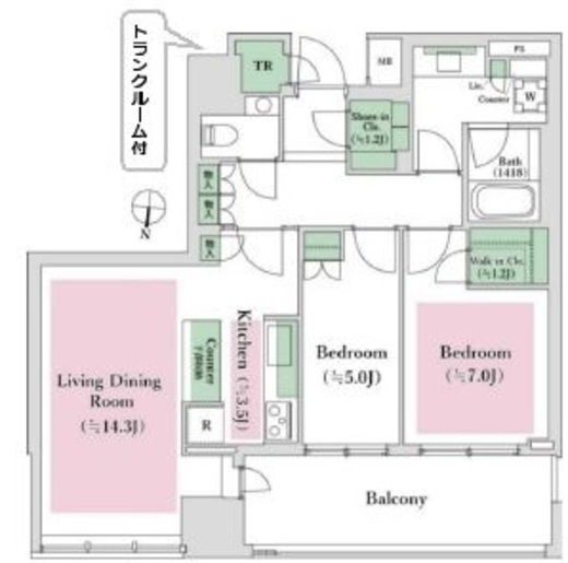 ザ・パークハウス白金二丁目タワー　13F1号室　間取り