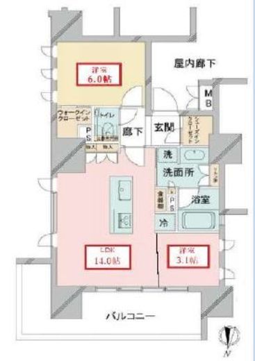 プレミスト新宿山吹　201号室　間取り