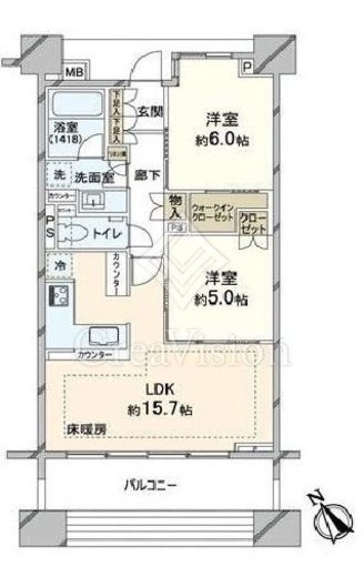 クレヴィアタワー目黒不動前　1604号室　間取り