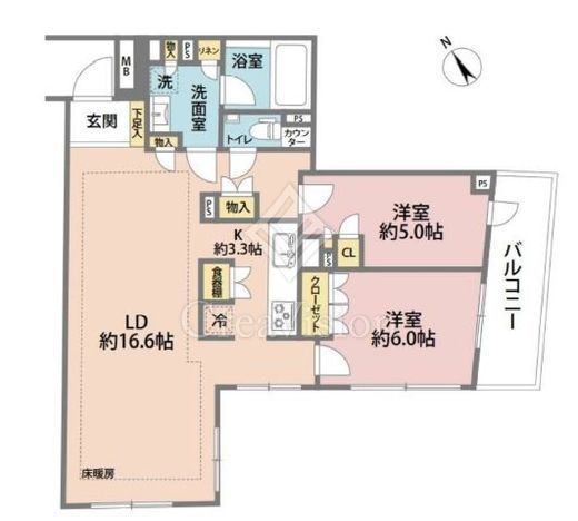 プラウドジェム市ヶ谷　5F1号室　間取り