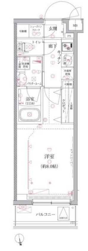 クレイシア祐天寺　408号室　間取り
