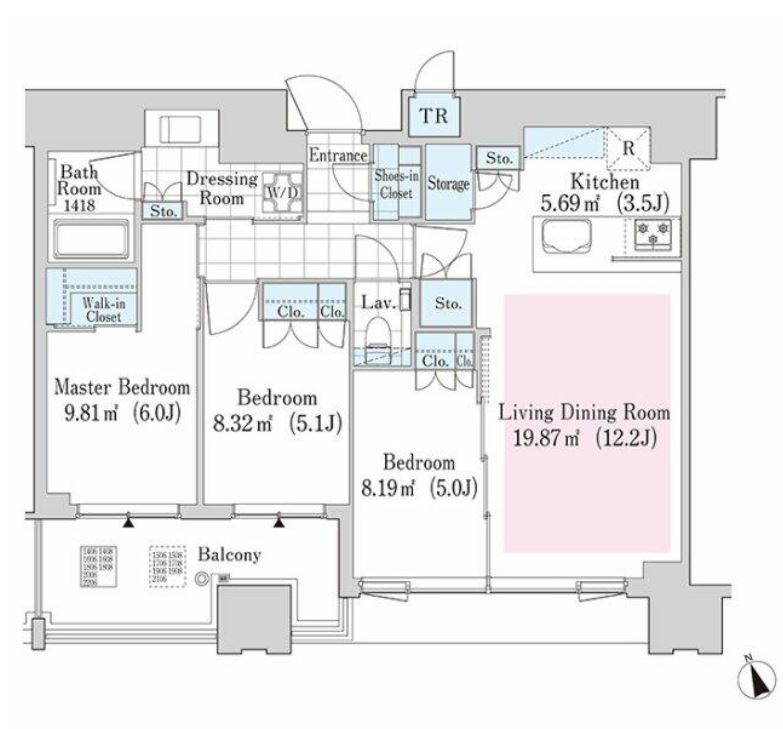 大崎ガーデンレジデンス　1908号室　間取り