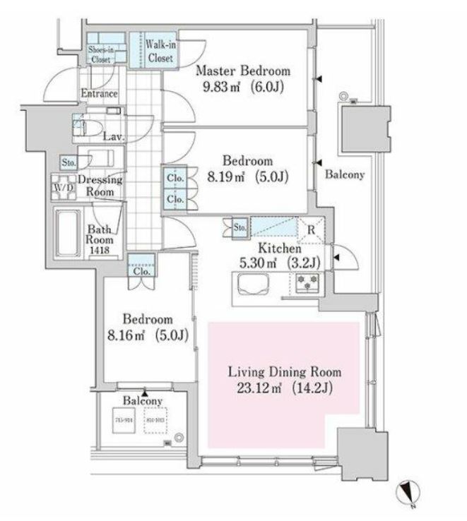 大崎ガーデンレジデンス　914号室　間取り