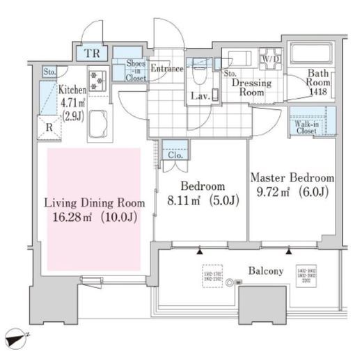 大崎ガーデンレジデンス　1602号室　間取り