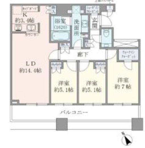 ブリリアタワーズ目黒　S1507号室　間取り