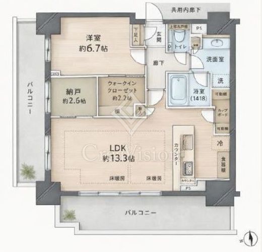 パークタワー西新宿エムズポート　15F1号室　間取り