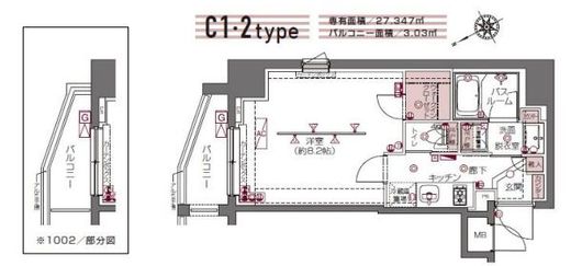 ZOOM白金高輪　402号室　間取り
