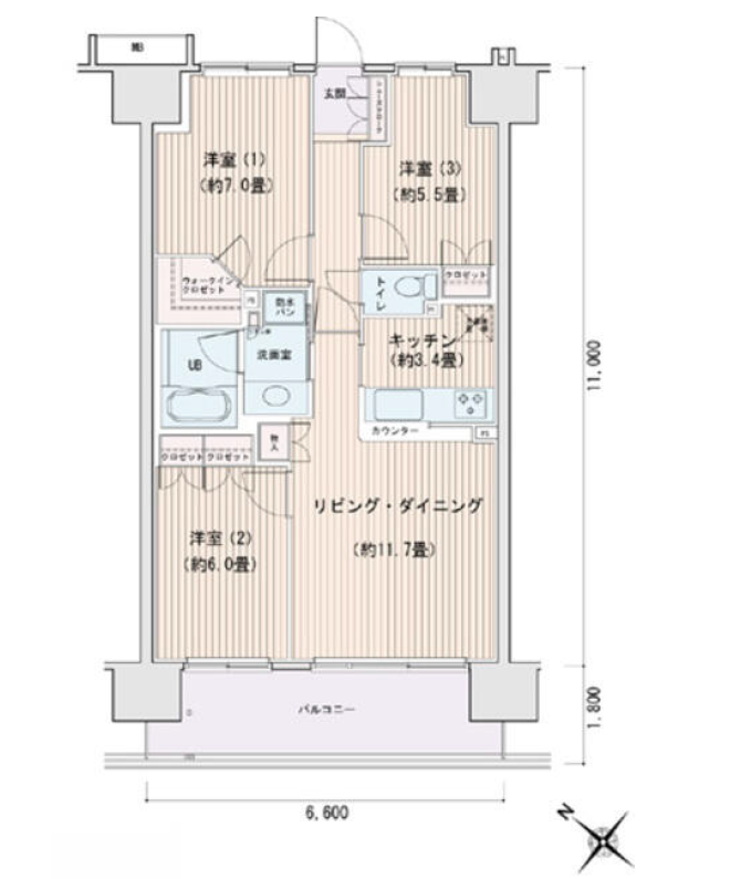エスティメゾン豊洲レジデンス　A棟1115号室　間取り