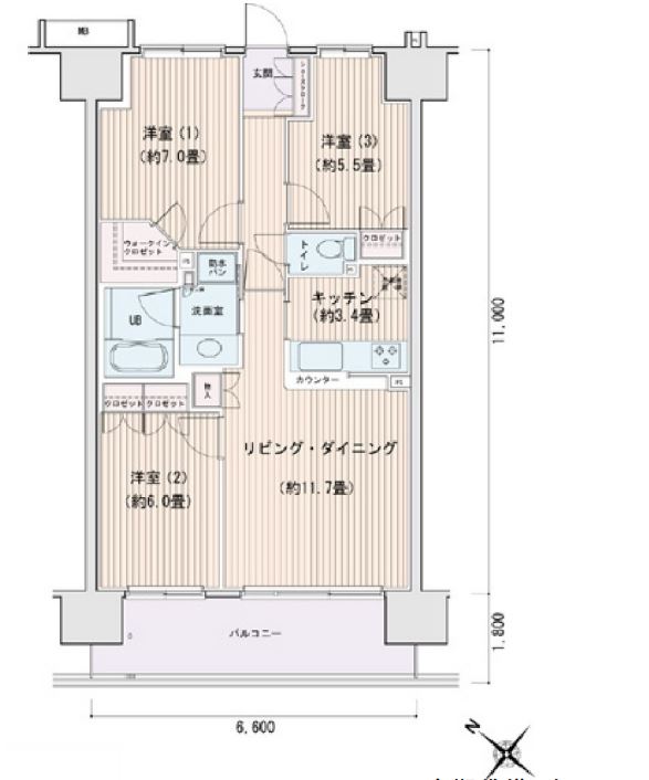 エスティメゾン豊洲レジデンス　A棟1415号室　間取り