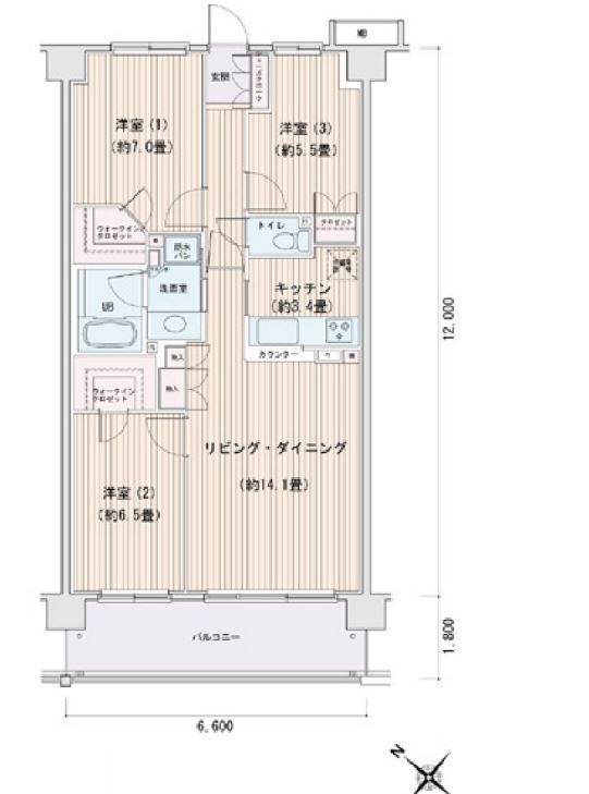 エスティメゾン豊洲レジデンス　D棟738号室　間取り