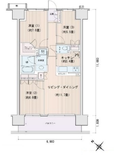 エスティメゾン豊洲レジデンス　A1115号室　間取り
