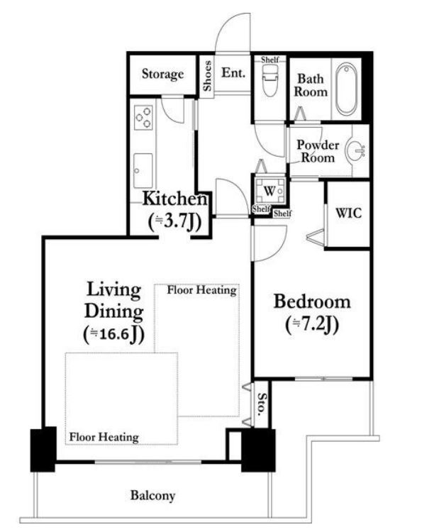 河田町ガーデン　1-214号室　間取り