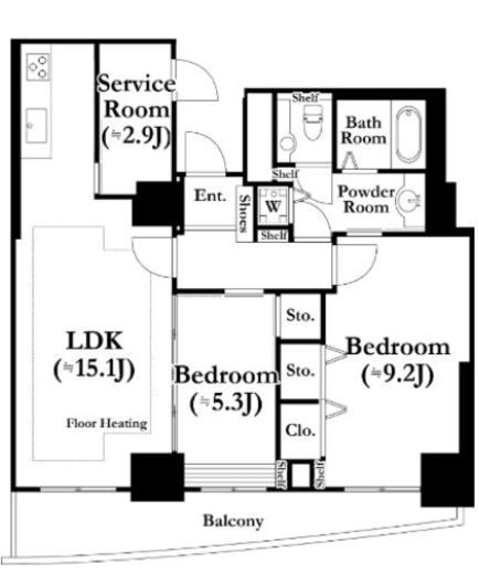 河田町ガーデン　1-1708号室　間取り