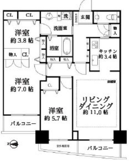 河田町ガーデン　1-813号室　間取り