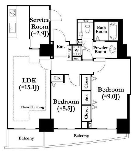 河田町ガーデン　1-908号室　間取り