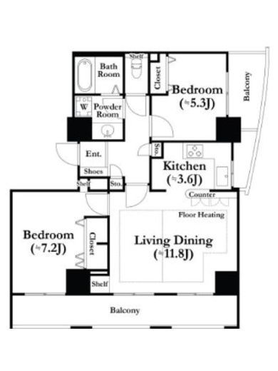 河田町ガーデン　2-1601号室　間取り