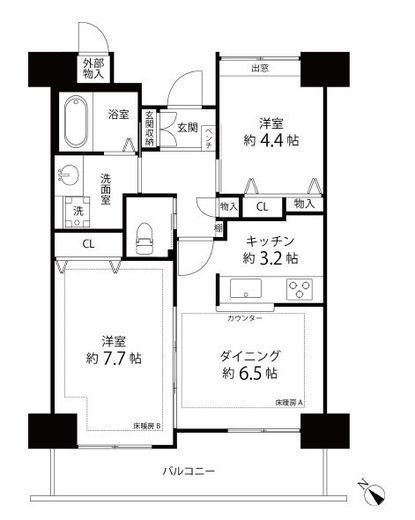 河田町ガーデン　3-204号室　間取り