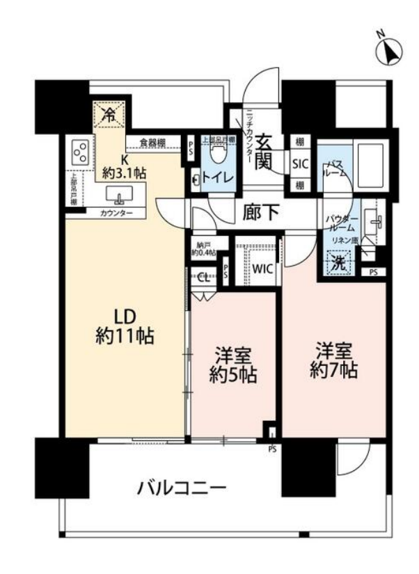 グランドヒルズ恵比寿（旧：シティタワー恵比寿）　607号室　間取り