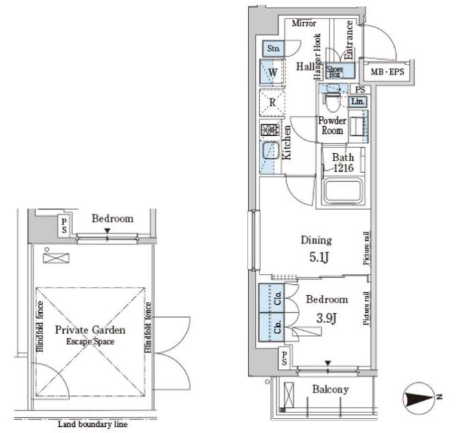 パークアクシス市谷加賀町　101号室　間取り