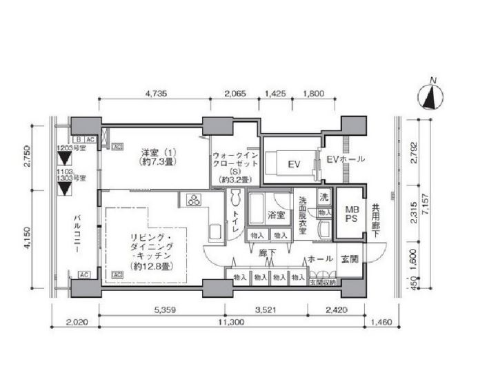 東雲キャナルコートCODAN　16号棟1303号室　間取り