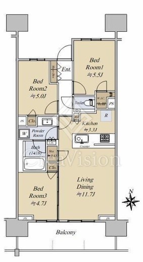シティタワー品川パークフロント　13F1号室　間取り