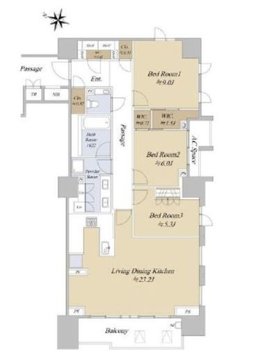 ザ・パークハウス渋谷南平台　8F1号室　間取り