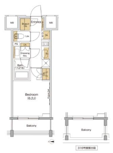 ザ・パークハビオ西大井　516号室　間取り
