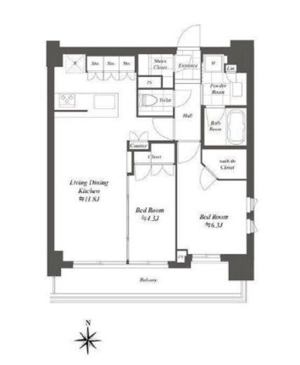 クレストコート白金高輪　1002号室　間取り