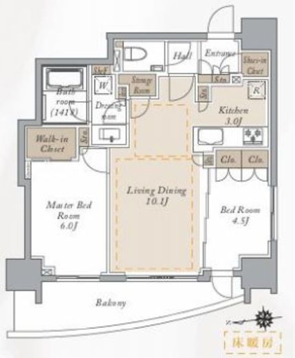 プライマルシティ神楽坂　1102号室　間取り