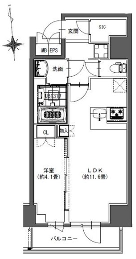 La Douceur東神田 (ラドゥセール東神田)　1201号室　間取り