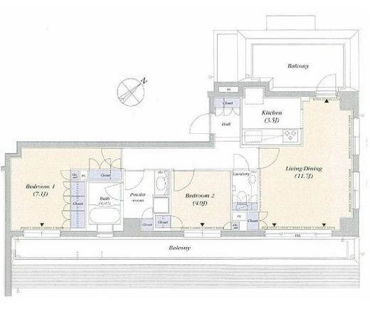 デュオフラッツ赤坂　703号室　間取り