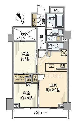 シティハウス四谷坂町　1F2号室　間取り