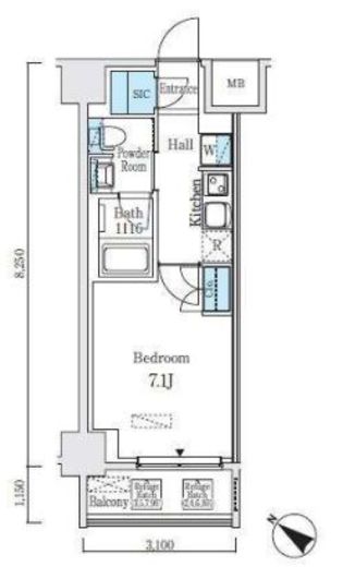 アジュールテラス日本橋浜町　703号室　間取り