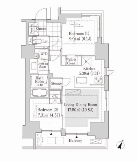リブクオーレ神保町　1007号室　間取り