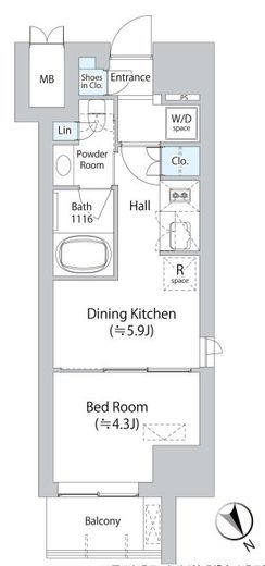 ミリアレジデンス浅草橋Ⅱ　305号室　間取り