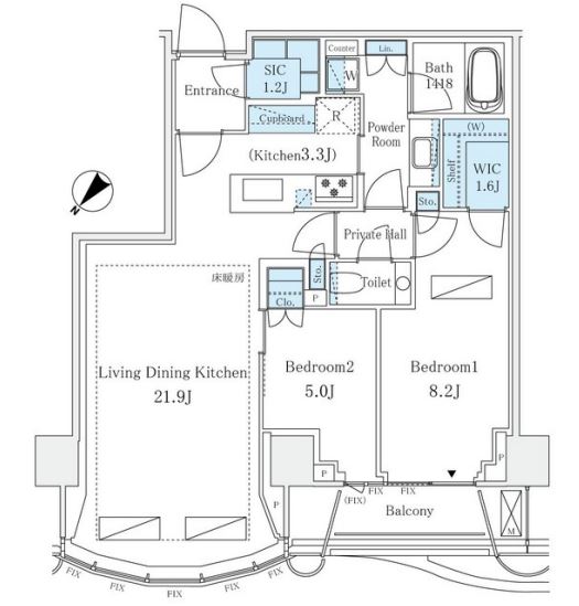パークコート神宮北参道 ザ タワー　1107号室　間取り