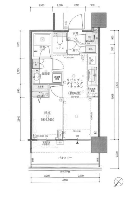 パークタワー勝どきミッド　1423号室　間取り