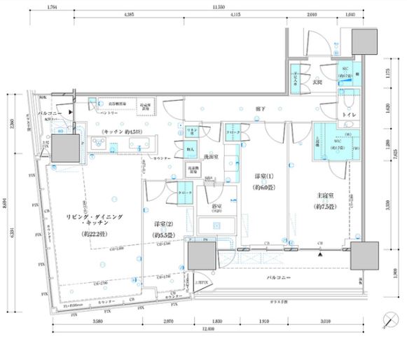 パークタワー勝どきミッド　2213号室　間取り