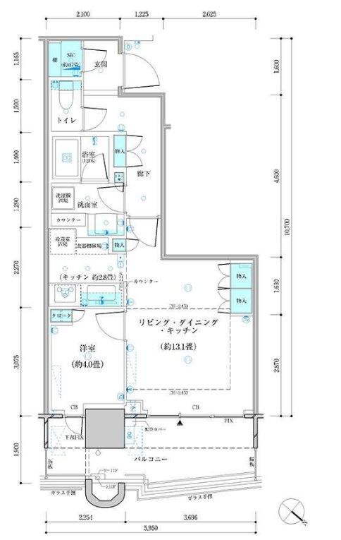 パークタワー勝どきミッド　1225号室　間取り