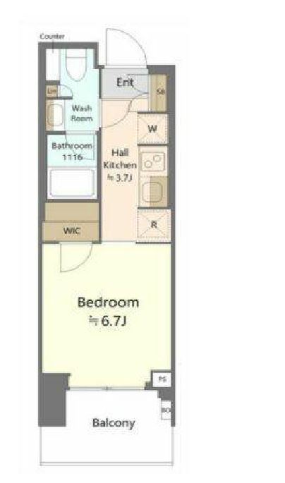 パークタワー勝どきミッド　14F号室　間取り