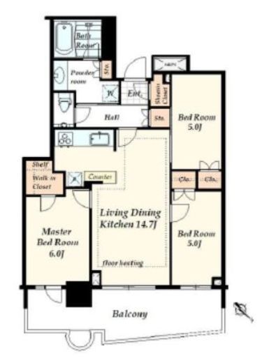 パークタワー勝どきミッド/サウス　M2314号室　間取り