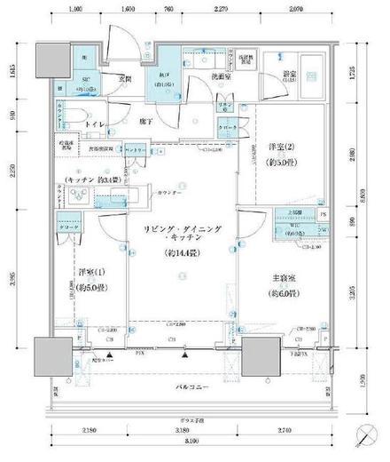 パークタワー勝どきミッド/サウス　Ｍ2212号室　間取り