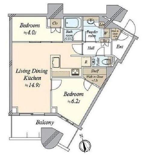 パークタワー勝どきミッド/サウス　S2528号室　間取り