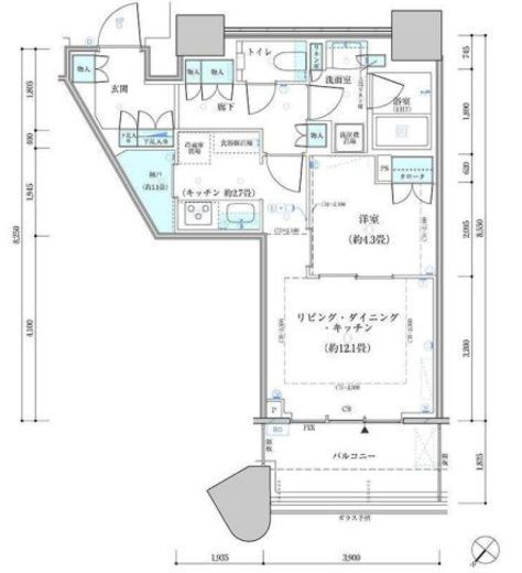 パークタワー勝どきミッド/サウス　S1708号室　間取り