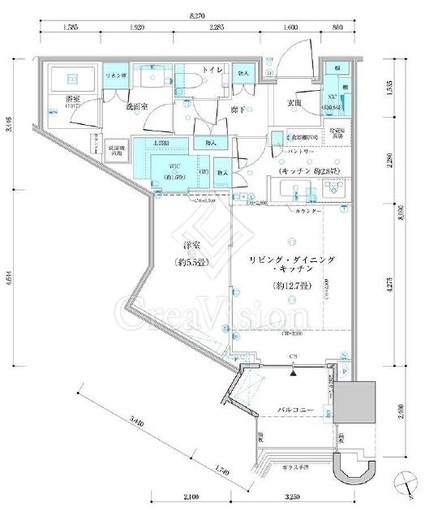 パークタワー勝どきミッド/サウス　M2608号室　間取り