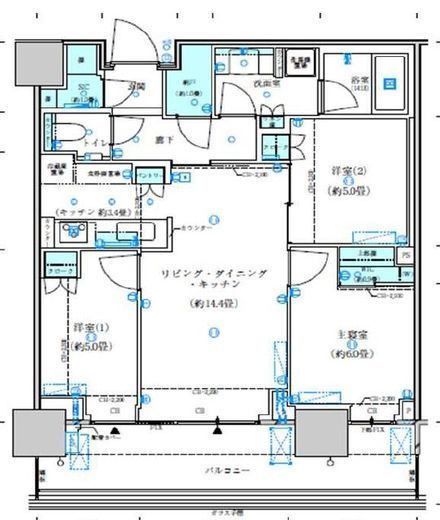 パークタワー勝どきミッド/サウス　M2212号室　間取り