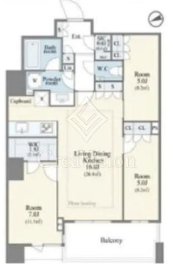 パークタワー勝どきミッド/サウス　S28F8号室　間取り