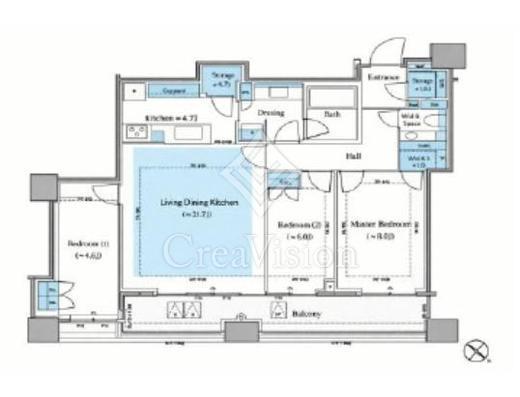 パークタワー勝どきミッド/サウス　S5609号室　間取り