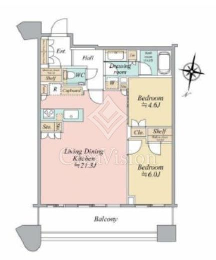 パークタワー勝どきミッド/サウス　S23F8号室　間取り