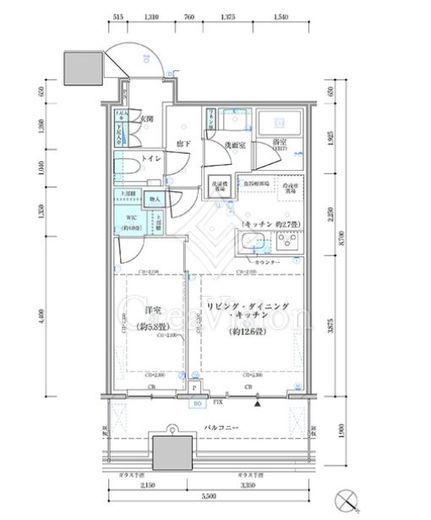 パークタワー勝どきミッド/サウス　S716号室　間取り